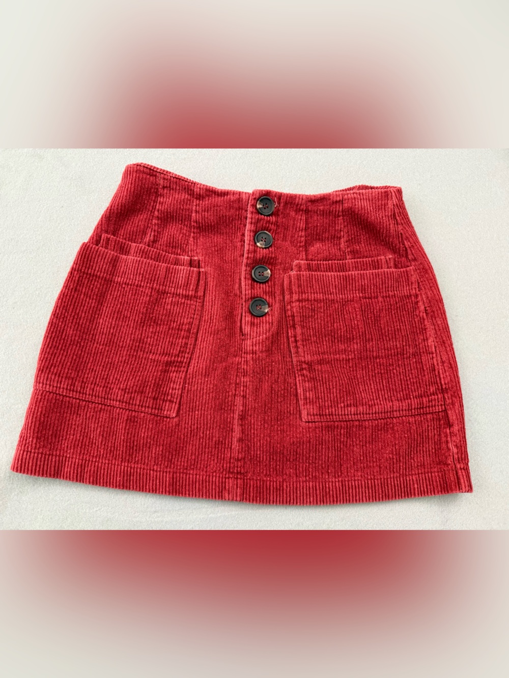 Altar'd State Red Corduroy Button-Front Woman’s Skirt